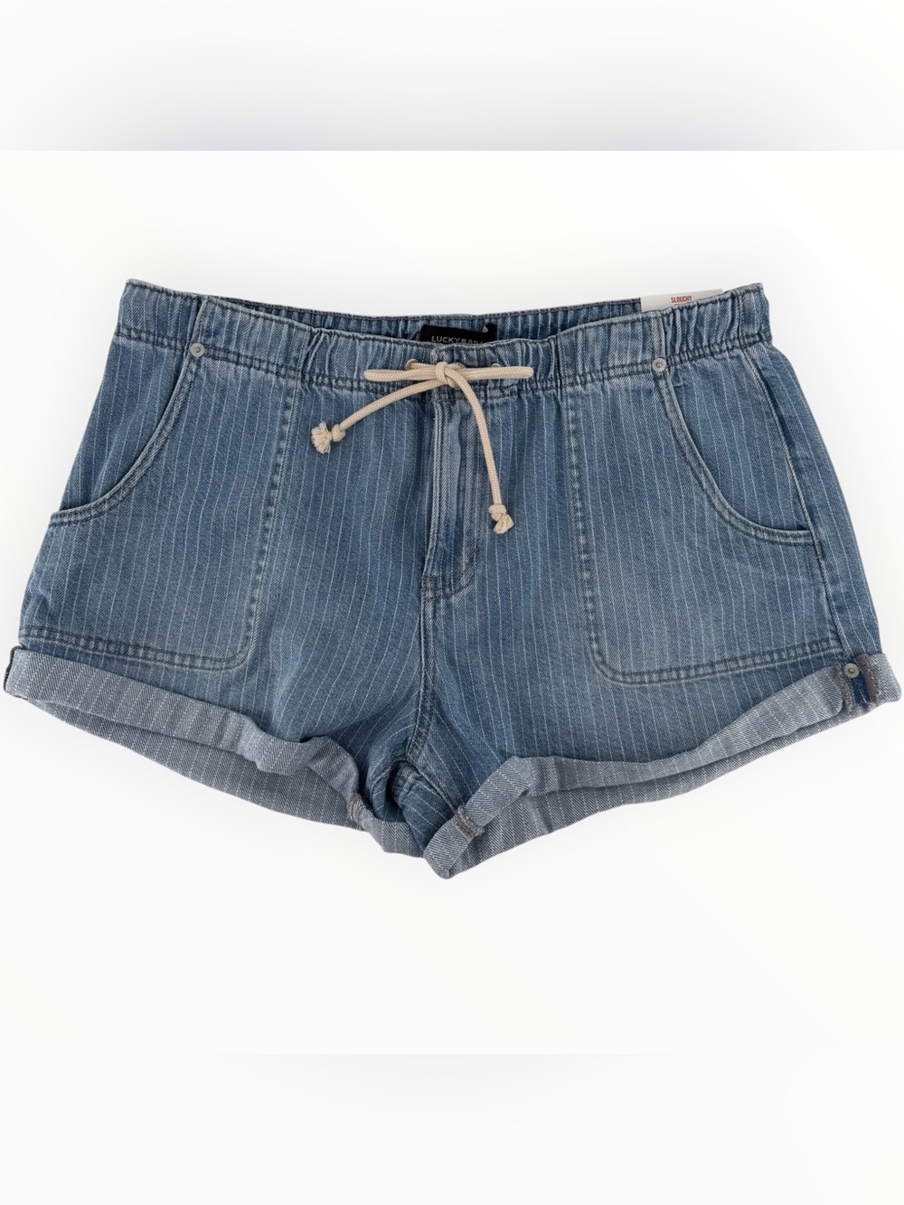 NWT Lucky Brand Slouchy Pinstripe Denim Pull On Shorts 14